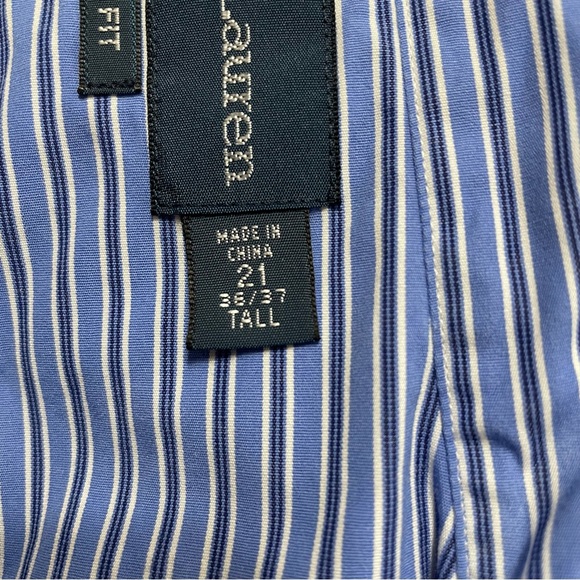 Ralph Lauren Classic Fit Blue Striped Button Down Men's Size 21 36/37 Tall - Picture 9 of 10